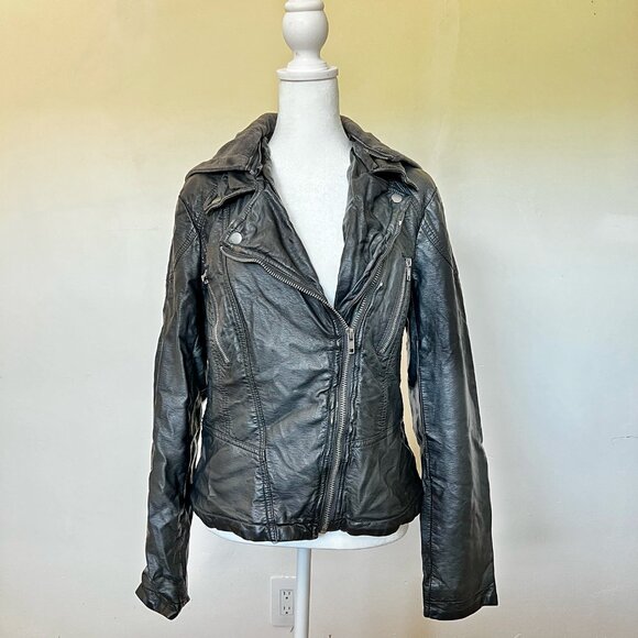 FREE PEOPLE Cleo Vegan Faux Leather Moto Hooded Jacket | Size 10 | Black - Picture 3 of 16